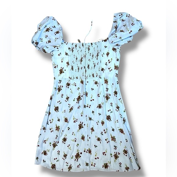 Aritzia Sunday Best Rachel Dress Light Blue Floral Sweetheart Puff Sleeve Size m - Picture 11 of 12
